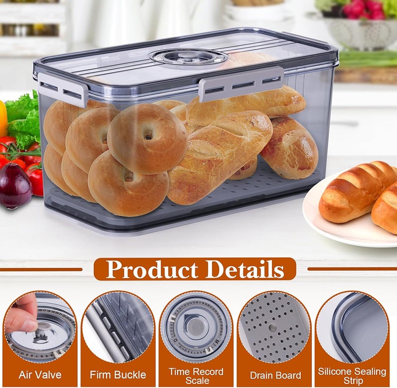 ANYPROLUS Bread Box for Homemade Bread Boxes for Kitchen Counter Airtight, Time Recording Bread Storage Container with Lid, Bread Containers Storage Airtight Loaf Bread Keeper, Grey - Image 2